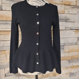 Neiman Marcus Black Ribbed Peplum Jacket